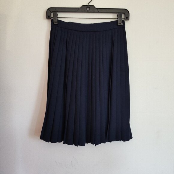 Ladies Petite SZ 2P Anne Klein Navy Knife-Pleat Wool Skirt - Picture 1 of 3